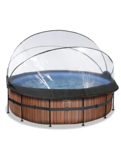 EXIT Wood pool ø427x122cm with dome and sand filter and...