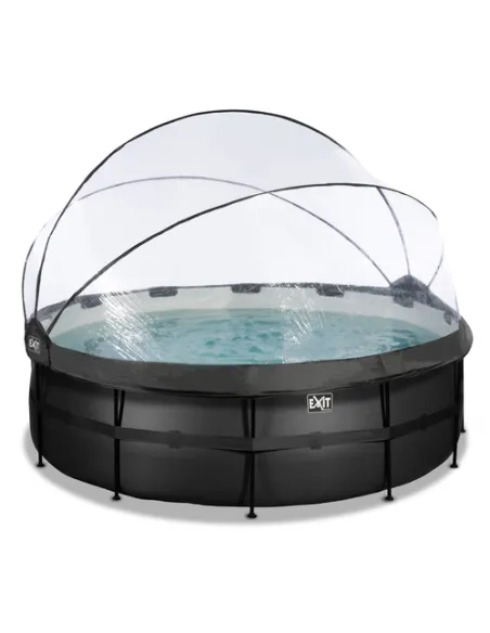 EXIT Black Leather pool ø427x122cm with dome and sand filter and heat pump - black Piscina con bordi Piscina rotonda 14758 L Ne