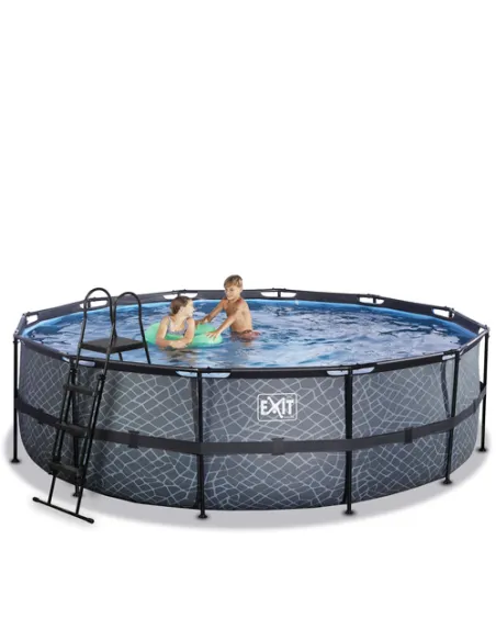 EXIT Stone pool ø488x122cm with sand filter pump - grey Piscina con bordi Piscina rotonda 19330 L Grigio