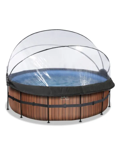 EXIT Wood pool ø427x122cm with dome and sand filter pump - brown Piscina con bordi Piscina rotonda 14758 L Marrone