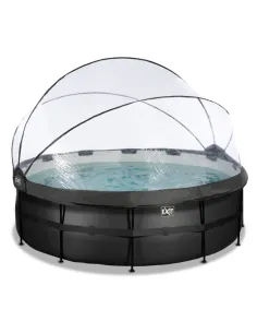 EXIT Black Leather pool ø427x122cm with dome and sand...