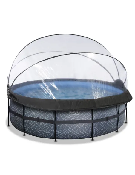 EXIT Stone pool ø427x122cm with dome and sand filter pump - grey Piscina con bordi Piscina rotonda 14758 L Grigio