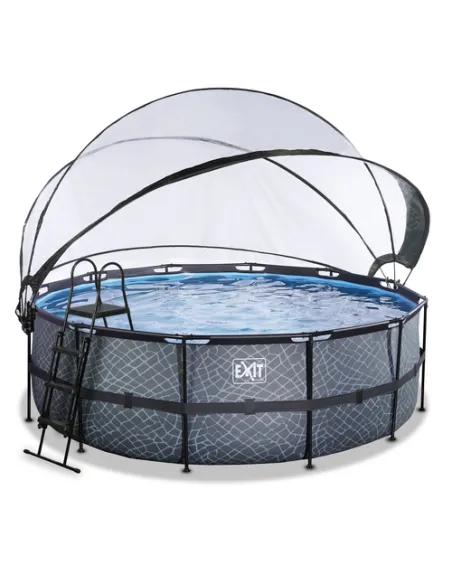 EXIT Stone pool ø427x122cm with dome and sand filter pump - grey Piscina con bordi Piscina rotonda 14758 L Grigio