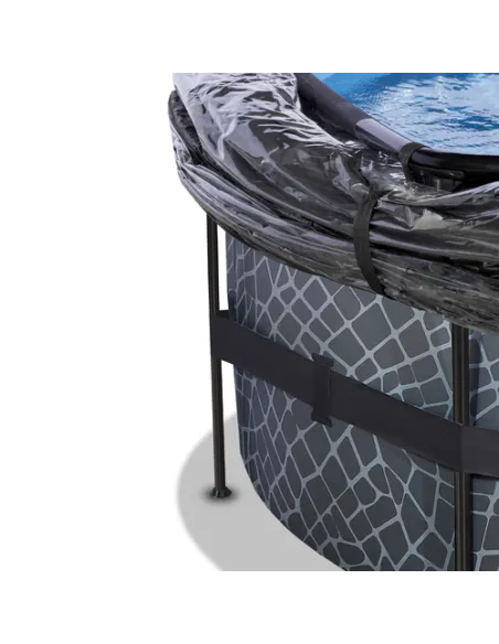 EXIT Stone pool ø427x122cm with dome and sand filter pump - grey Piscina con bordi Piscina rotonda 14758 L Grigio