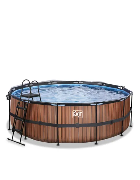EXIT Wood pool ø427x122cm with dome and sand filter pump - brown Piscina con bordi Piscina rotonda 14758 L Marrone