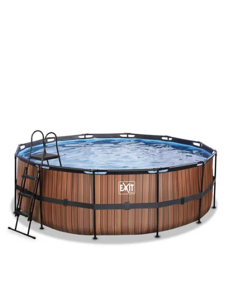 EXIT Wood pool ø427x122cm with sand filter pump - brown Piscina con bordi Piscina rotonda 14758 L Marrone