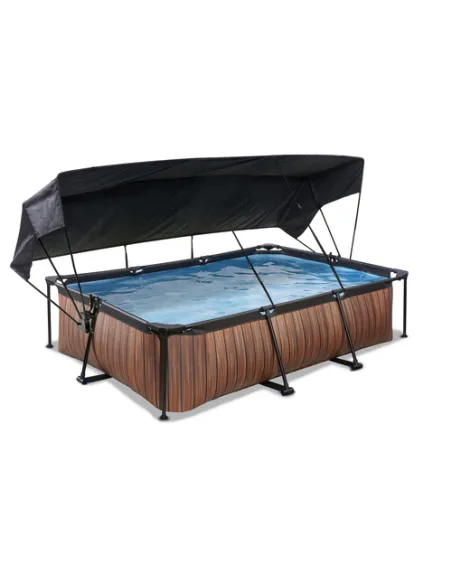 EXIT Wood pool 300x200x65cm with canopy and filter pump - brown Piscina con bordi Piscina rettangolare 3700 L Marrone