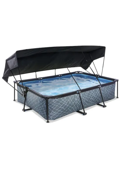 EXIT Stone pool 300x200x65cm with canopy and filter pump - grey Piscina con bordi Piscina rettangolare 3700 L Grigio