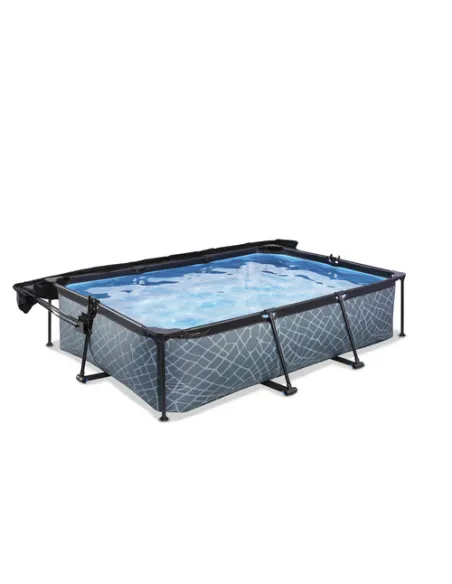 EXIT Stone pool 300x200x65cm with canopy and filter pump - grey Piscina con bordi Piscina rettangolare 3700 L Grigio