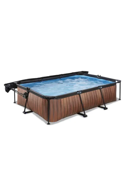 EXIT Wood pool 300x200x65cm with canopy and filter pump - brown Piscina con bordi Piscina rettangolare 3700 L Marrone