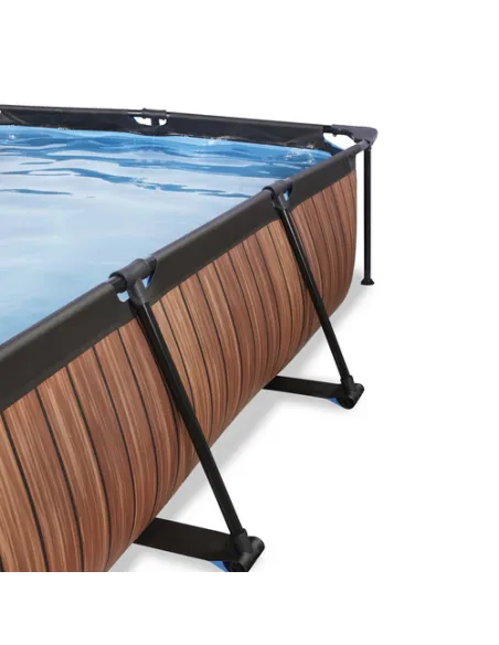 EXIT Wood pool 300x200x65cm with canopy and filter pump - brown Piscina con bordi Piscina rettangolare 3700 L Marrone