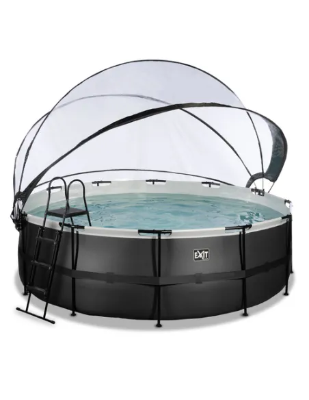 EXIT Black Leather pool ø427x122cm with dome and sand filter and heat pump - black Piscina con bordi Piscina rotonda 14758 L Ne
