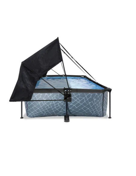EXIT Stone pool 300x200x65cm with canopy and filter pump - grey Piscina con bordi Piscina rettangolare 3700 L Grigio