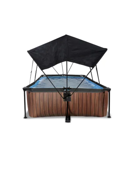 EXIT Wood pool 300x200x65cm with canopy and filter pump - brown Piscina con bordi Piscina rettangolare 3700 L Marrone