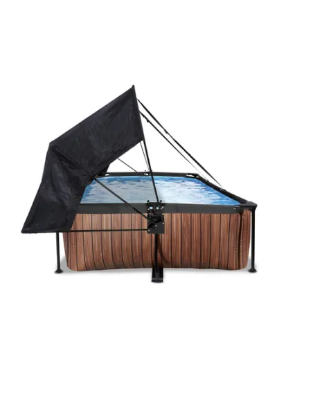 EXIT Wood pool 300x200x65cm with canopy and filter pump - brown Piscina con bordi Piscina rettangolare 3700 L Marrone