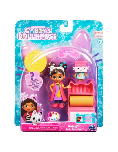 Gabby's Dollhouse Gabby‘s Dollhouse, set Art Studio con 2 personaggi giocattolo, 2 accessori, scatola con sorpresa e mobile, g