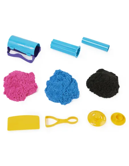 Kinetic Sand |Set Slice N' Surprise | Sabbia cinetica 380gr | Sabbia magica | Sabbia colorata nera, rosa e blu | 7 accessori e s