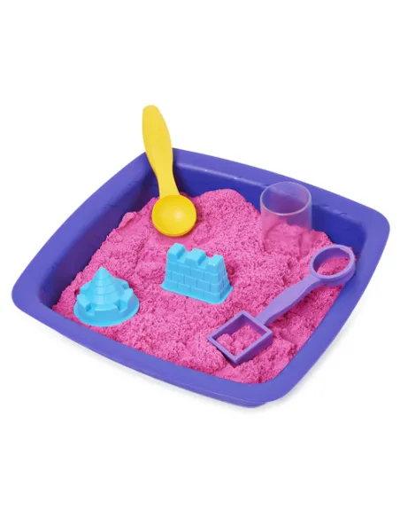 Kinetic Sand , Castello di Sabbia Cinetica Shimmer, 454gr, Glitterata Rosa, 3 accessori e vaschetta inclusi, Giocattoli per bamb