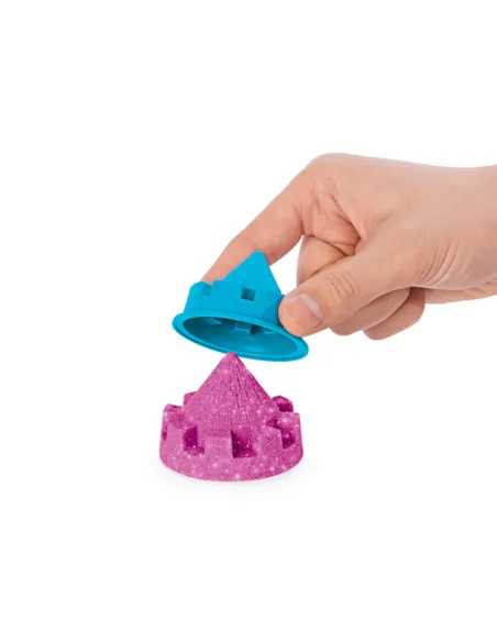 Kinetic Sand , Castello di Sabbia Cinetica Shimmer, 454gr, Glitterata Rosa, 3 accessori e vaschetta inclusi, Giocattoli per bamb