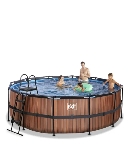 EXIT Wood pool ø427x122cm with sand filter pump - brown Piscina con bordi Piscina rotonda 14758 L Marrone
