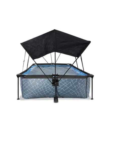 EXIT Stone pool 300x200x65cm with canopy and filter pump - grey Piscina con bordi Piscina rettangolare 3700 L Grigio