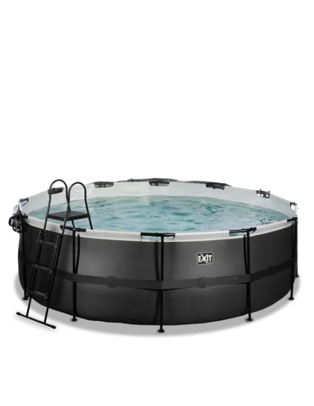 EXIT Black Leather pool ø427x122cm with dome and sand filter pump - black Piscina con bordi Piscina rotonda 14758 L Nero
