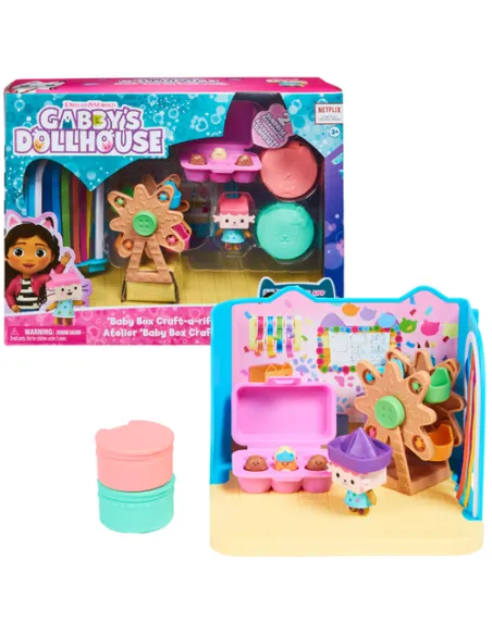 Gabby's Dollhouse , Stanza Baby Box Craft-a-riffic con il personaggio gatto Baby Scatola, accessori, mobili e scatole con sorpre