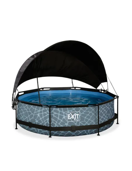 EXIT Stone pool ø300x76cm with canopy and filter pump - grey Piscina con bordi Piscina rotonda 4383 L Grigio