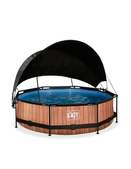 EXIT Wood pool ø300x76cm with canopy and filter pump - brown Piscina con bordi Piscina rotonda 4383 L Marrone