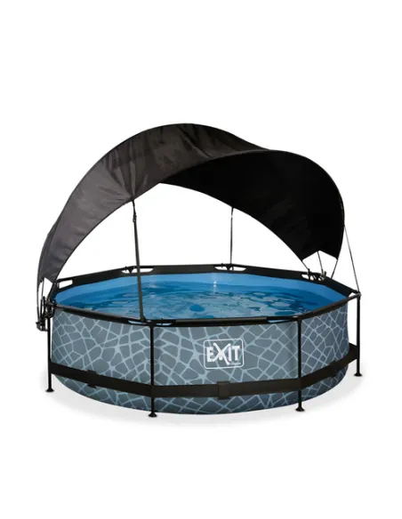EXIT Stone pool ø300x76cm with canopy and filter pump - grey Piscina con bordi Piscina rotonda 4383 L Grigio