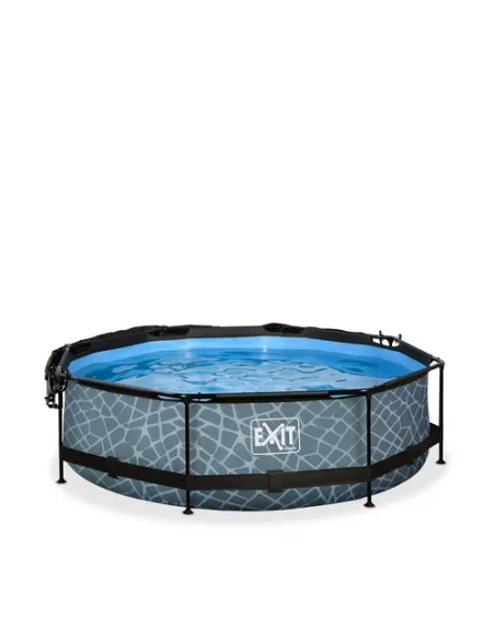 EXIT Stone pool ø300x76cm with canopy and filter pump - grey Piscina con bordi Piscina rotonda 4383 L Grigio