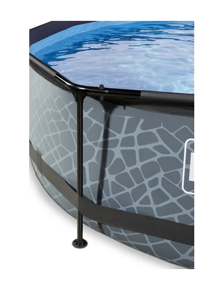 EXIT Stone pool ø300x76cm with canopy and filter pump - grey Piscina con bordi Piscina rotonda 4383 L Grigio