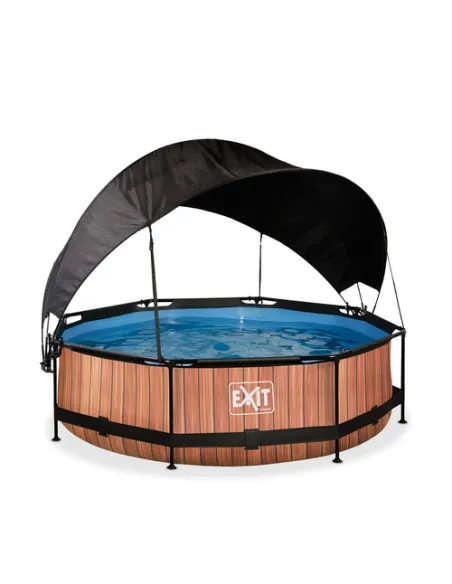 EXIT Wood pool ø300x76cm with canopy and filter pump - brown Piscina con bordi Piscina rotonda 4383 L Marrone