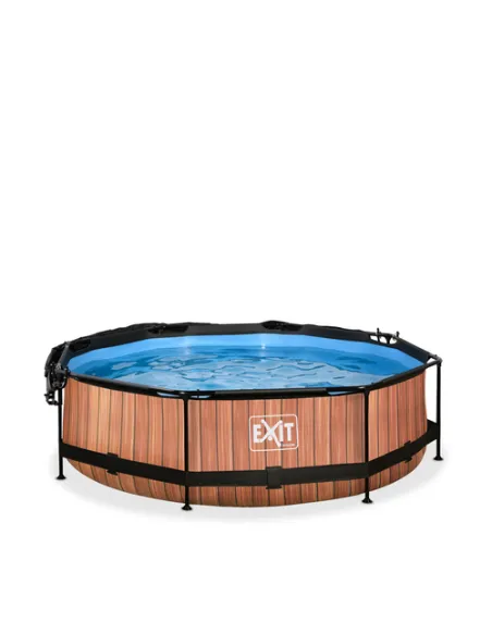 EXIT Wood pool ø300x76cm with canopy and filter pump - brown Piscina con bordi Piscina rotonda 4383 L Marrone