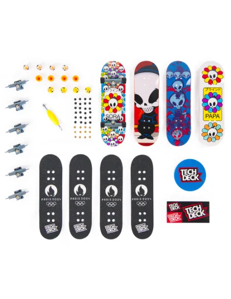 Tech Deck , Giochi Olimpici Parigi 2024, set da 4 fingerboard Ultra DLX, mini skateboard da collezione personalizzabili, giocatt
