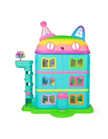 Gabby's Dollhouse , Casa delle bambole per festeggiamenti da 14 pezzi a tema arcobaleno, personaggi giocattolo, mobili per la ca