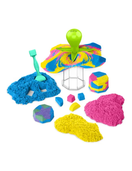 Kinetic Sand , Set Gioco Squish N’ Create, Sabbia colorata in 3 variazioni, Sabbia cinetica 382 g, 5 accessori per modellare l