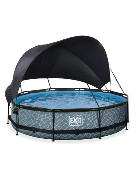 EXIT Stone pool ø360x76cm with canopy and filter pump - grey Piscina con bordi Piscina rotonda 6125 L Grigio