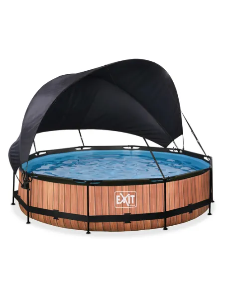 EXIT Wood pool ø360x76cm with canopy and filter pump - brown Piscina con bordi Piscina rotonda 6125 L Marrone