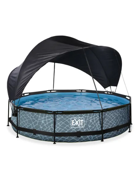 EXIT Stone pool ø360x76cm with canopy and filter pump - grey Piscina con bordi Piscina rotonda 6125 L Grigio
