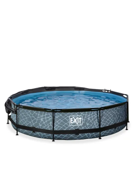 EXIT Stone pool ø360x76cm with canopy and filter pump - grey Piscina con bordi Piscina rotonda 6125 L Grigio