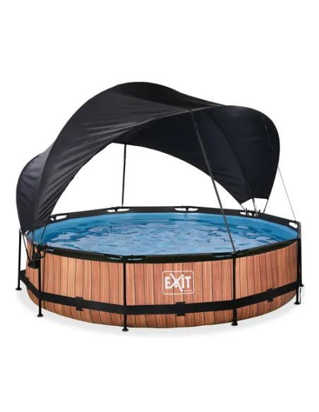 EXIT Wood pool ø360x76cm with canopy and filter pump - brown Piscina con bordi Piscina rotonda 6125 L Marrone