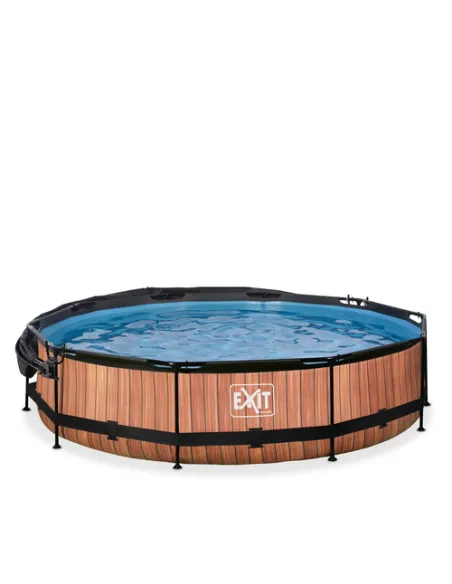 EXIT Wood pool ø360x76cm with canopy and filter pump - brown Piscina con bordi Piscina rotonda 6125 L Marrone