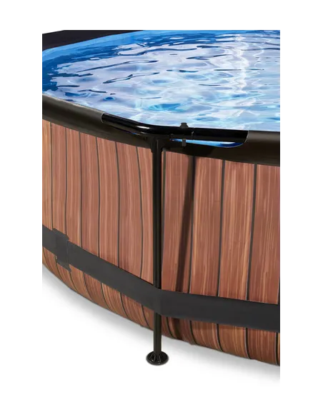 EXIT Wood pool ø360x76cm with canopy and filter pump - brown Piscina con bordi Piscina rotonda 6125 L Marrone