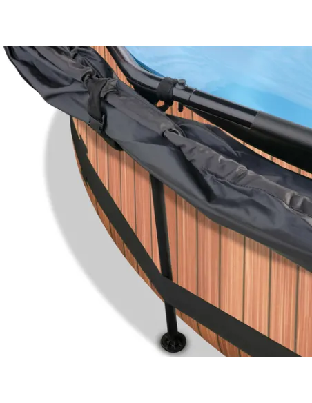 EXIT Wood pool ø360x76cm with canopy and filter pump - brown Piscina con bordi Piscina rotonda 6125 L Marrone