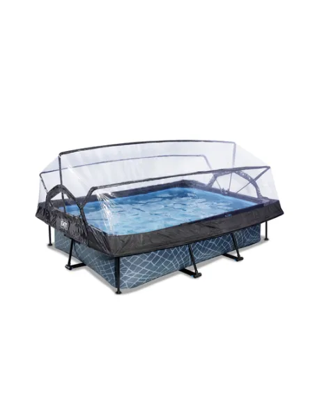 EXIT Stone pool 220x150x65cm with dome and filter pump - grey Piscina con bordi Piscina rettangolare 1800 L Grigio