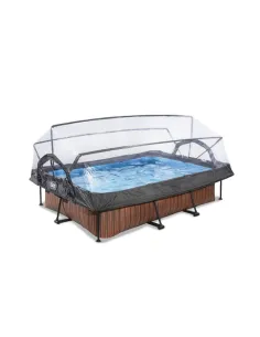EXIT Wood pool 220x150x65cm with dome and filter pump - brown Piscina con bordi Piscina rettangolare 1800 L Grigio