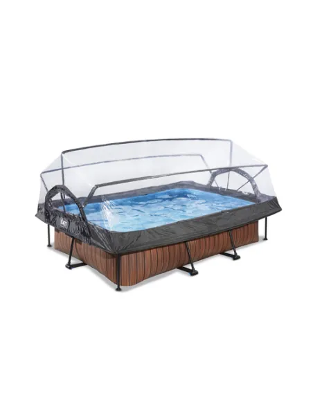 EXIT Wood pool 220x150x65cm with dome and filter pump - brown Piscina con bordi Piscina rettangolare 1800 L Grigio