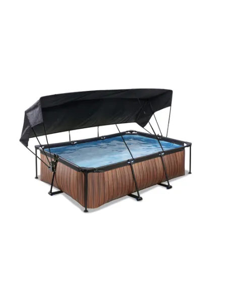 EXIT Wood pool 220x150x65cm with canopy and filter pump - brown Piscina con bordi Piscina rettangolare 1800 L Marrone