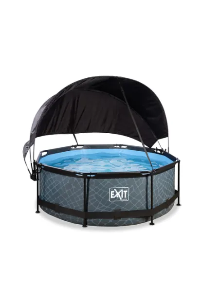 EXIT Piscina "Stone"  ø244x76cm con pompa filtrante, capote di protezione - Grigia
